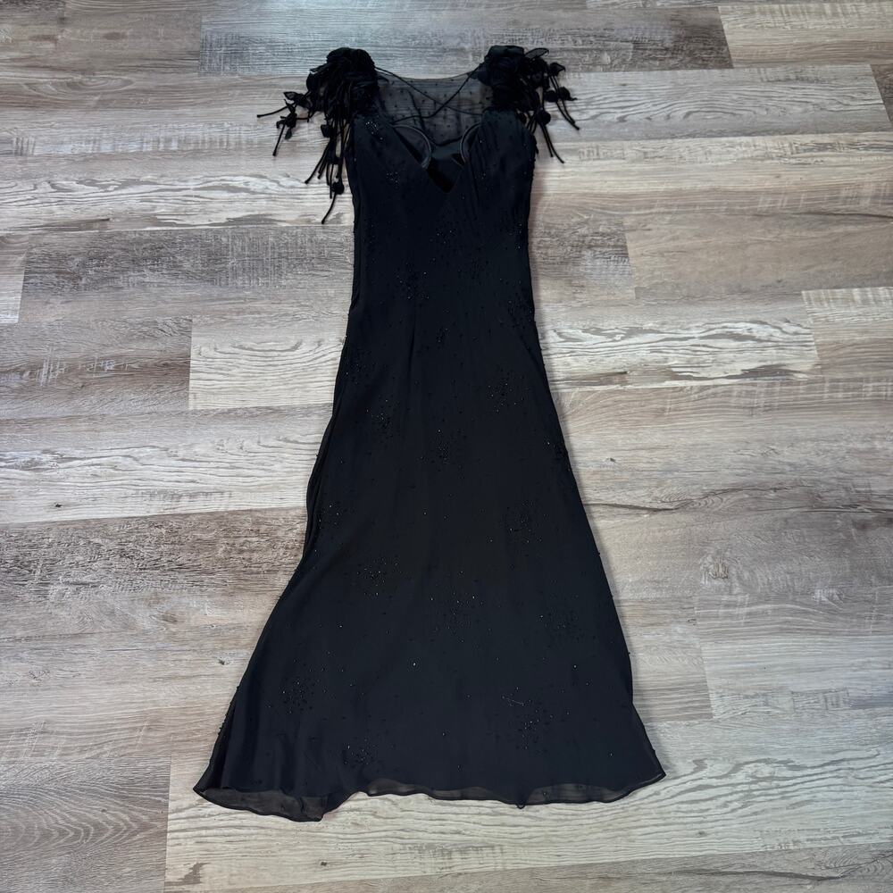 Vintage Sue Wong Y2K Black Silk Beaded Dress Dark Fairy Goth Homecoming Formal 2 - Picture 7 of 13